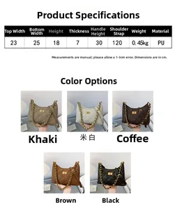 Detailed size guide and color options for the stylish quilted PU leather dumpling bag