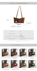 Detailed dimension chart and material specifications for this retro PU shoulder bag