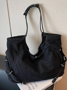 Borsa Tote in Denim da Donna Grande Capacità Retro Lavata Distressed Borsa a Tracolla Versatile Casual Pendolare Borsa da Studente