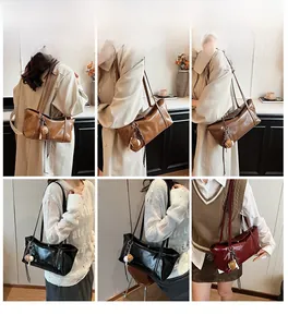Three colors of oversized shoulder bag featuring matte leather and cute animal charm