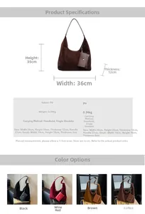 Detailed size specifications and color options for the large PU leather tote bag with small pouch