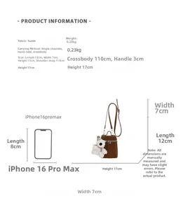 Größentabelle für Wildleder-Beuteltasche, 12x7x17cm im Vergleich zum iPhone 16 Pro Max