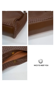 Détail du sac cabas tressé marron foncé avec fermeture magnétique et fond renforcé