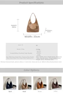 Detailed size specifications and structure of large PU leather tote bag in four colors