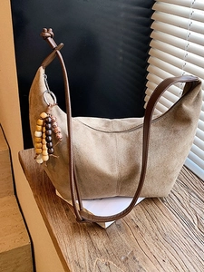Damen Vintage Leopardenmuster Hobo Tasche Große Kapazität Wildleder PU Leder Achsel Umhängetasche Mit Holzperlen Anhänger