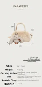 Detailed size specifications for the beige fuzzy handbag with rabbit charm and strap