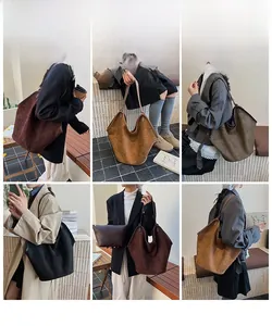 Collage of large vintage tote bags in dark coffee, camel, army green, and black leather