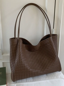 Sac Fourre-Tout Vintage en Cuir PU Tissé pour Femmes Grande Capacité Sac à Épaule Avec Pochette Intérieure Décontracté
