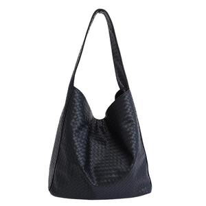 Classic black woven hobo shoulder bag with integrated handle for daily commute
