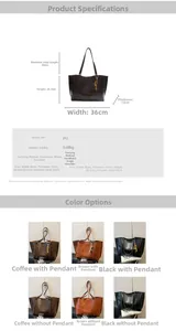 Detailed size specifications for the minimalist PU leather tote bag with dimensions shown