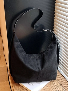 Women Large Capacity PU Faux Suede Hobo Bag Retro Commute Shoulder Crossbody Bag Zipper Solid Color Tote Bag Fashion Handbag