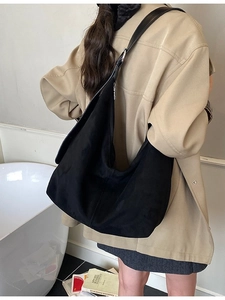 Large black faux suede Hobo shoulder bag for women with minimalist retro tote design