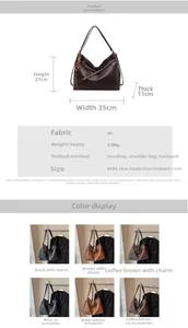 Detailed size guide and color options for the versatile PU leather tote and backpack