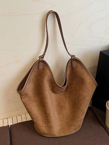 Vintage Large Capacity Tote Bag For Women New Autumn Winter All-Match Shoulder Bag Trendy Commuting Faux Suede Handbag Daily Purses