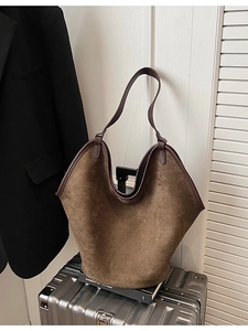 Deep brown large capacity faux suede tote bag for women in a minimalist commute style