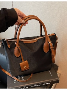 Große Kapazität Nylon Eimertasche Für Damen Mode Umhängetasche Mit Braunem Lederbesatz Vielseitige Pendlertasche