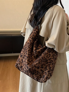 Sac fourre-tout chic à imprimé léopard pour femme, grand sac seau porté à l'épaule