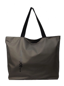 Large dark grey nylon tote bag for women featuring one noco text and black straps