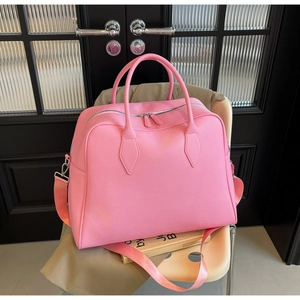 Pink lychee texture travel tote bag with double handles and detachable wide strap