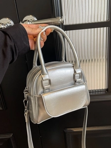 Mini Borsa Quadrata Argento Metallizzato per Donna 2024 Nuova Moda Pelle PU Piccola Borsa Boston Con Catena Borsa a Spalla