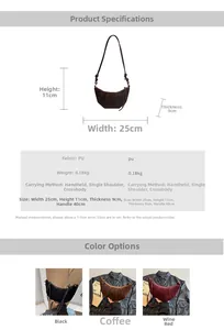 Detailed dimensions and color options for the stylish PU leather hobo bag for women