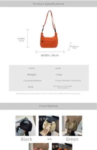 Tableau détaillé des tailles et couleurs pour sac demi-lune en nylon avec bandoulière