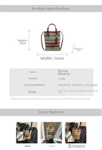 Detailed size specifications for bohemian straw crossbody bag in green and black colors