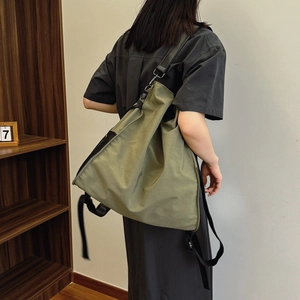 Women Fashion Nylon Drawstring Backpack Large Capacity Waterproof Simple Underarm Tote Bag Solid Color Daily Commute Travel Shoulder Bag