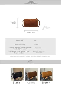 Detailed size chart for the faux leather cylinder crossbody bag with metric measurements