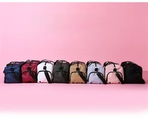 Multiple color options of waterproof nylon gym bags featuring various stylish finishes
