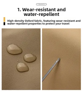 Waterproof and wear-resistant khaki Oxford fabric detail of the large sports travel bag