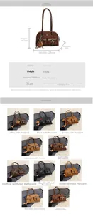 Detailed dimension chart and material specs for retro matte PU leather shoulder bag