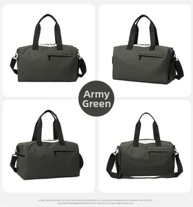 Detail view of military green sports bag with dry wet separation and adjustable strap