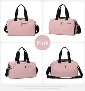 Pink multi-functional sports gym bag with dry-wet separation and durable black shoulder straps