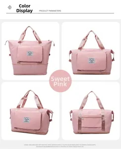 Pink waterproof Oxford travel bag with large capacity and bottom expansion compartment
