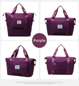Detail view of purple Oxford fabric travel bag showing large capacity and waterproof texture