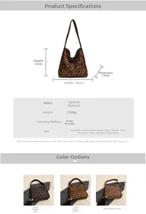 Detailed size specifications and color options for the leopard print oversized tote bag