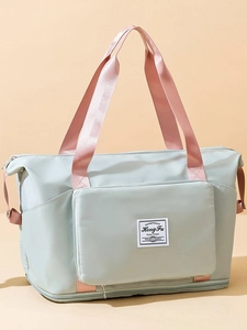 Mint green large capacity Oxford fabric travel bag with pink handles for gym and travel