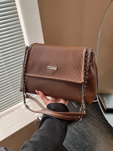 Sac Cabas en Cuir PU Plissé Vintage pour Femmes Sac à Bandoulière à Chaîne Mode Sac à Main Quotidien Urbain Simple