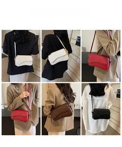 Collage of fashion crossbody bags in white, red, coffee, and black with wave edge detail