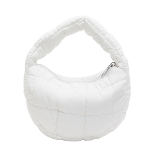 Quilted white cloud bag in puffy design featuring minimalist pleated checkered style