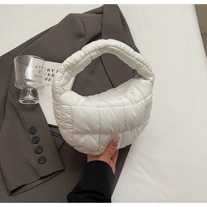Chic white quilted cloud handbag with ruffled plaid texture for trendy women