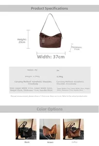 Detailed size specifications and material info for retro PU leather dumpling bag