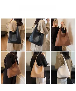 Collage de sacs cabas tissés montrant la grande capacité et le rendu pour femmes
