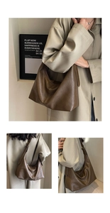 Vue détaillée du grand sac hobo marron foncé en cuir mat avec boucle métallique