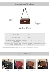 Detailed size specifications for vintage PU leather shoulder bag with multi-color options