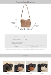 Detailed size and dimension specs for the vintage PU leather crossbody bucket bag