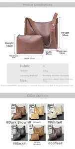 Detailed size guide and specifications for large leather tote bag with inner pouch