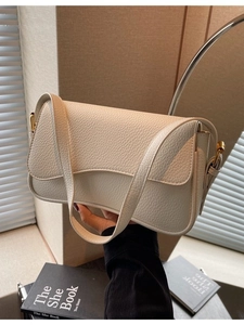 Elegant cream white lychee pattern leather shoulder bag for daily office and commute fashion