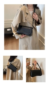 Détail du sac à bandoulière noir avec base incurvée unique et texture en cuir mat
